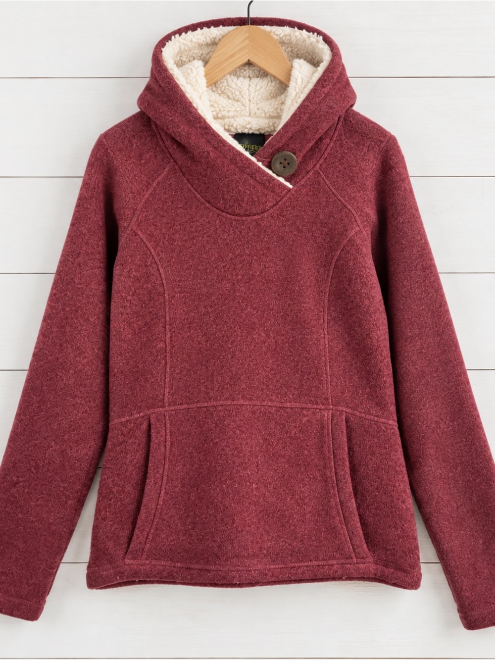 Kippen Cozy Hooded Sherpa-Lined Pullover - Burgundy- Womens Small